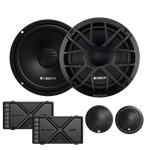 Black 6.5-inch 2-way component speakers pair with crossover and tweeters