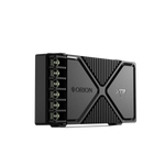 Car audio crossover side view with screw terminals and Orion XTR branding
