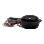 Silk dome tweeter with black dome grille and attached gray wiring harness