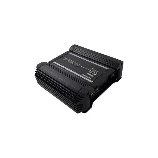 Orion XTR monoblock amplifier in black with side heatsink ridges and control label