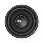 10-inch black car subwoofer driver with XTR logo center cap and surround