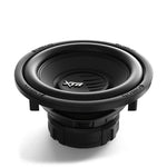 Black 10-inch subwoofer from above with XTR logo and mounting tabs
