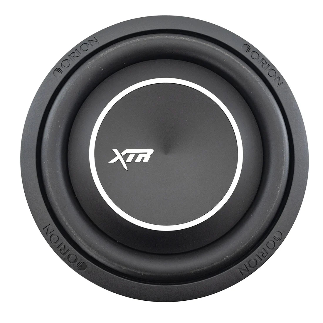 Black 10-inch shallow-mount subwoofer with white XTR ring logo