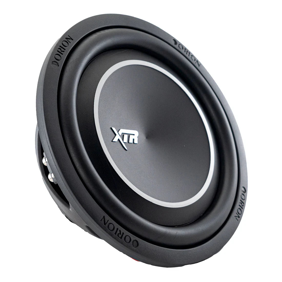 Black 10-inch shallow-mount subwoofer with XTR logo on front grille