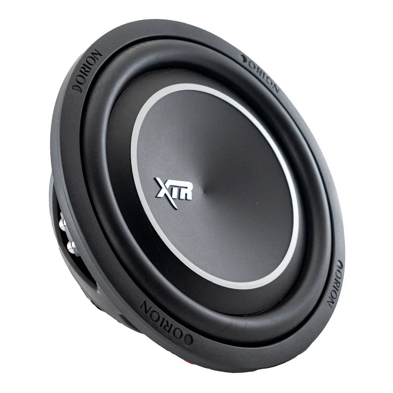 Black 10-inch shallow-mount subwoofer with XTR logo on front grille