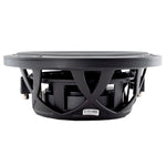 Black shallow-mount subwoofer rear view with metal mounting basket
