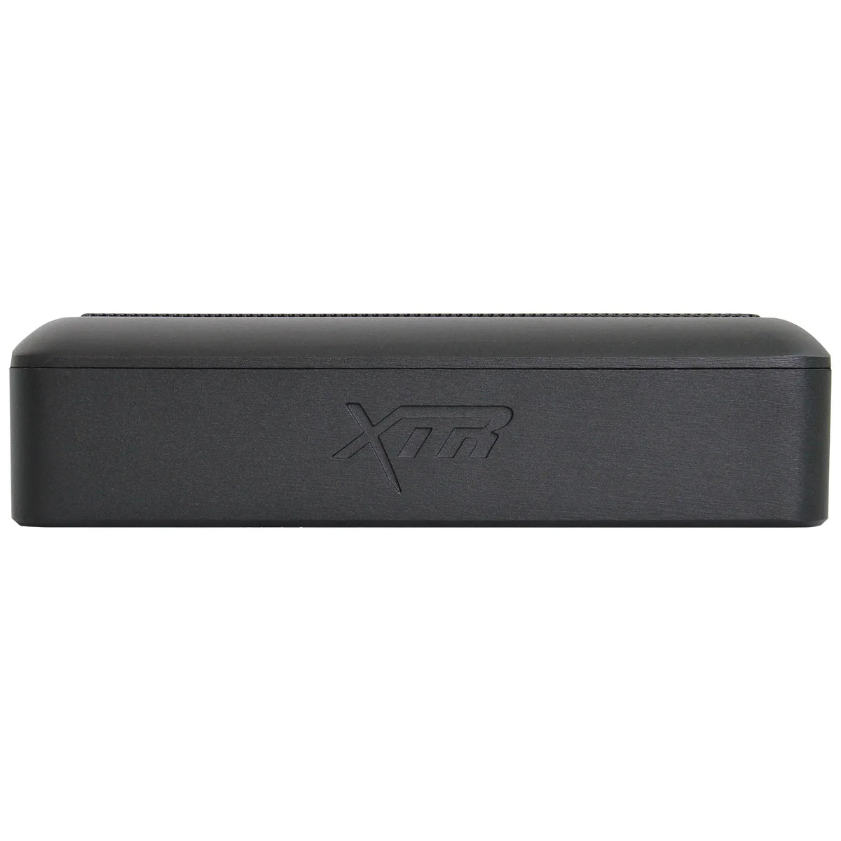 Black XTR10US slim underseat subwoofer with embossed XTR logo on side
