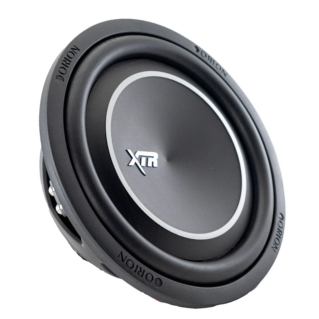 12-inch shallow subwoofer with black cone, white XTR trim ring