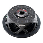 12-inch shallow subwoofer back view with mounting holes and Orion label