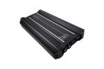 Orion XTR1500.2 car amplifier top view, black ribbed heat sink
