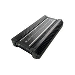 Black 5-channel car audio amplifier angled view with side cooling fins