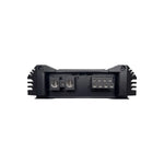 Amplifier rear power area with large input terminals and terminal block ports