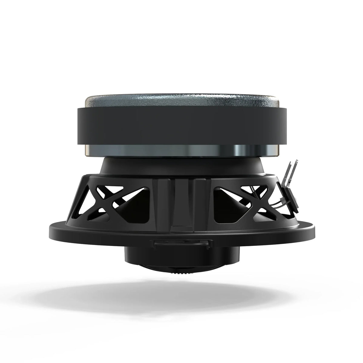Black coaxial car speaker with mounting bracket and side vent openings