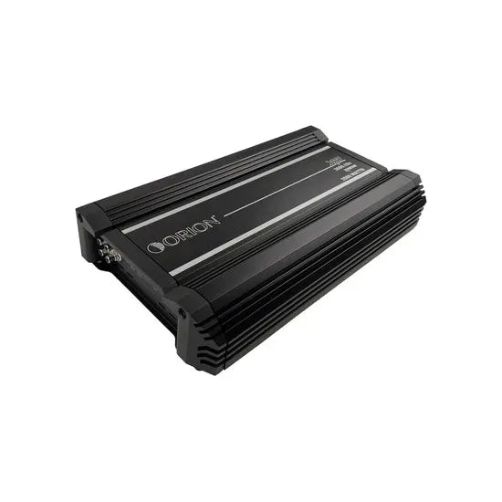 Orion XTR monoblock amplifier with brushed black control panel and heatsink fins
