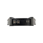 Car monoblock amplifier rear input area with power and speaker binding posts