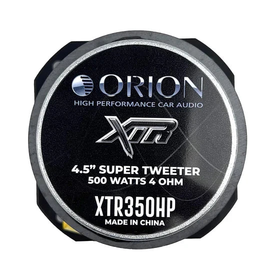 Black bullet tweeter end cap with ORION XTR350HP label and super tweeter text