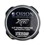 Black bullet tweeter end cap with ORION XTR350HP label and super tweeter text