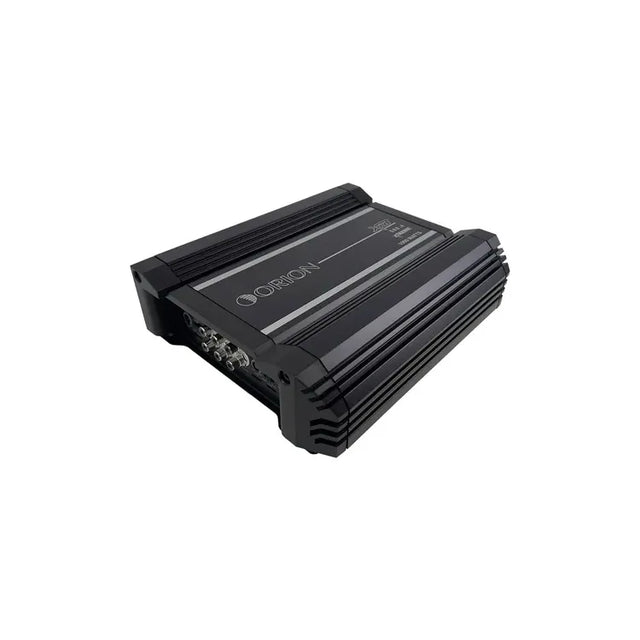 Compact black 4-channel amplifier unit with vented casing and Orion logo
