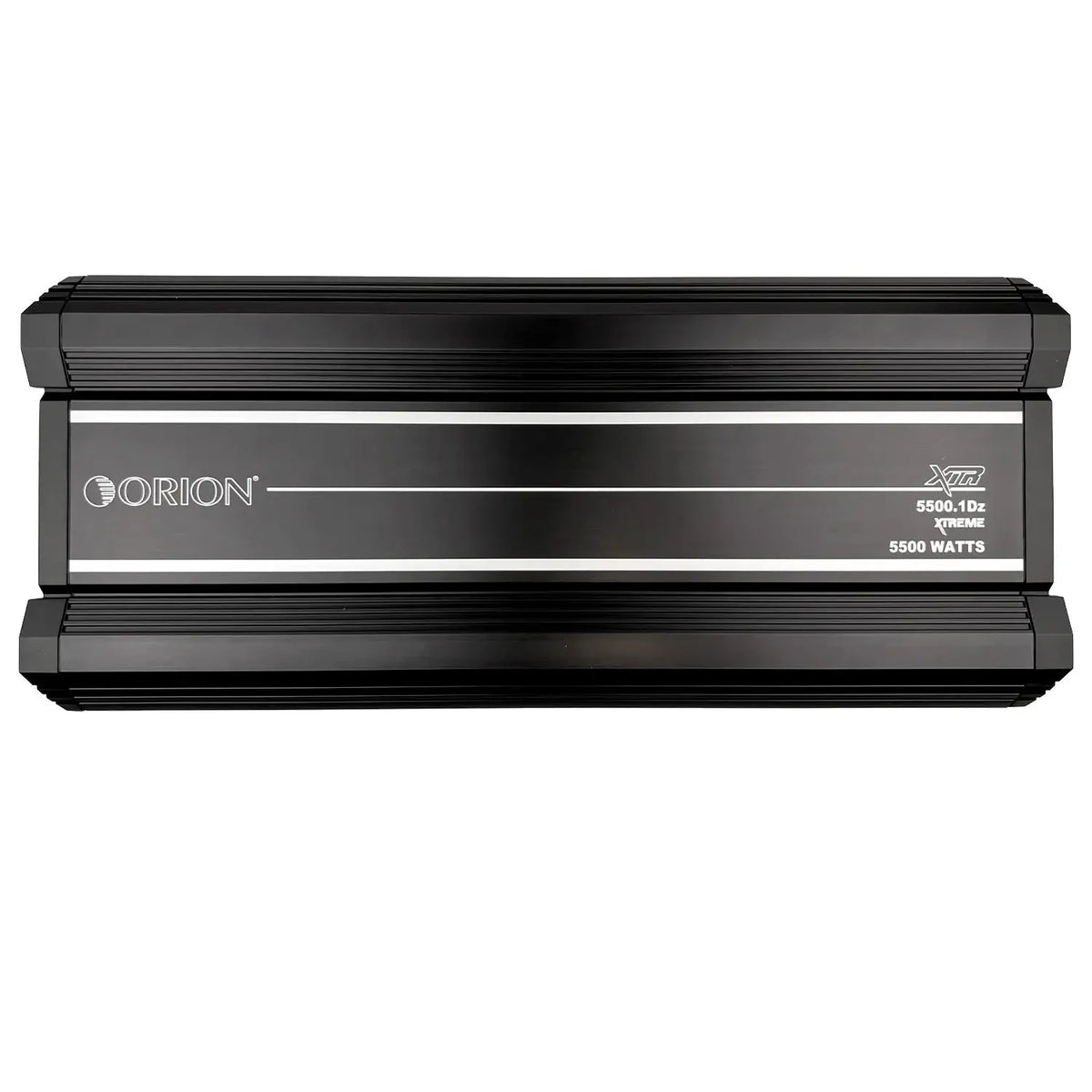 Orion monoblock amplifier, black front face with Orion logo and 5500 watts rating
