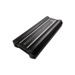 Black Orion monoblock amplifier angled end view with top ridge details
