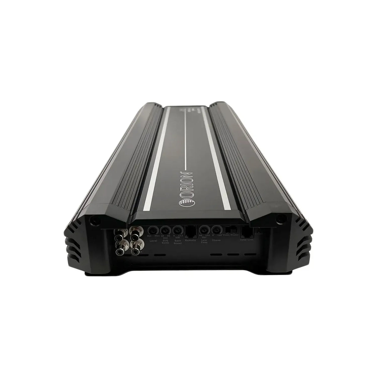 Black Orion monoblock amplifier with top ridges and front grille-like end caps