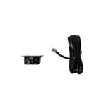 Car audio amplifier control module with attached Ethernet-style cable, black