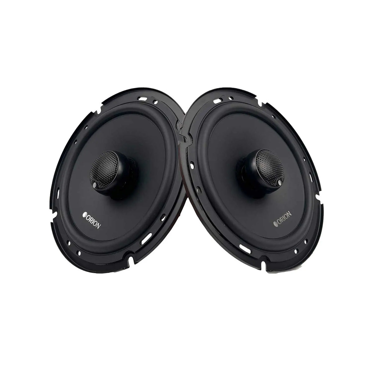 Orion 6.5 in coaxial shallow speakers, black, front view pair