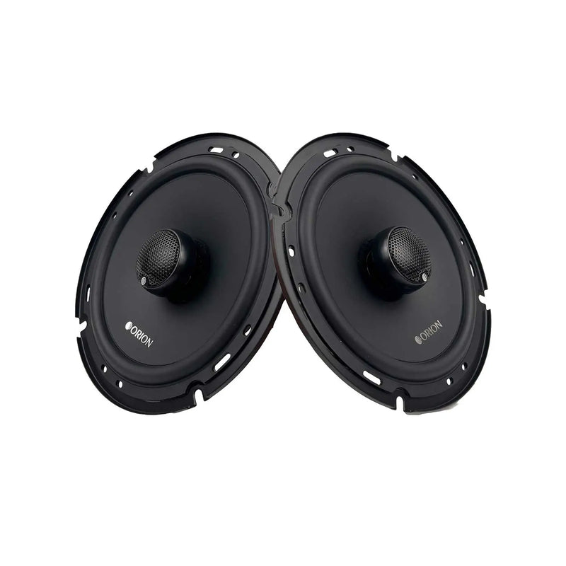 Orion 6.5 in coaxial shallow speakers, black, front view pair