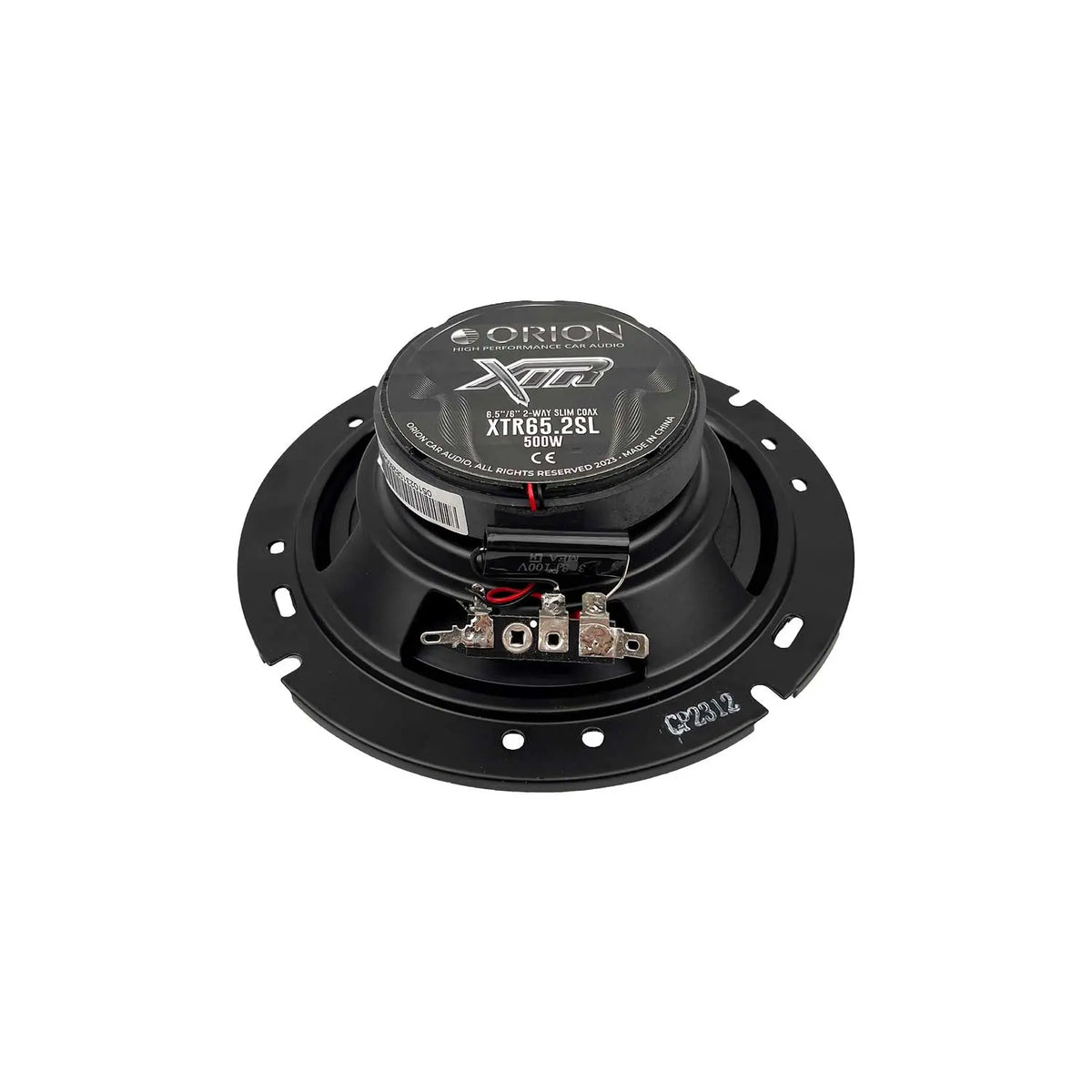Orion XTR 6.5 in coaxial shallow speaker, black, top label and terminals