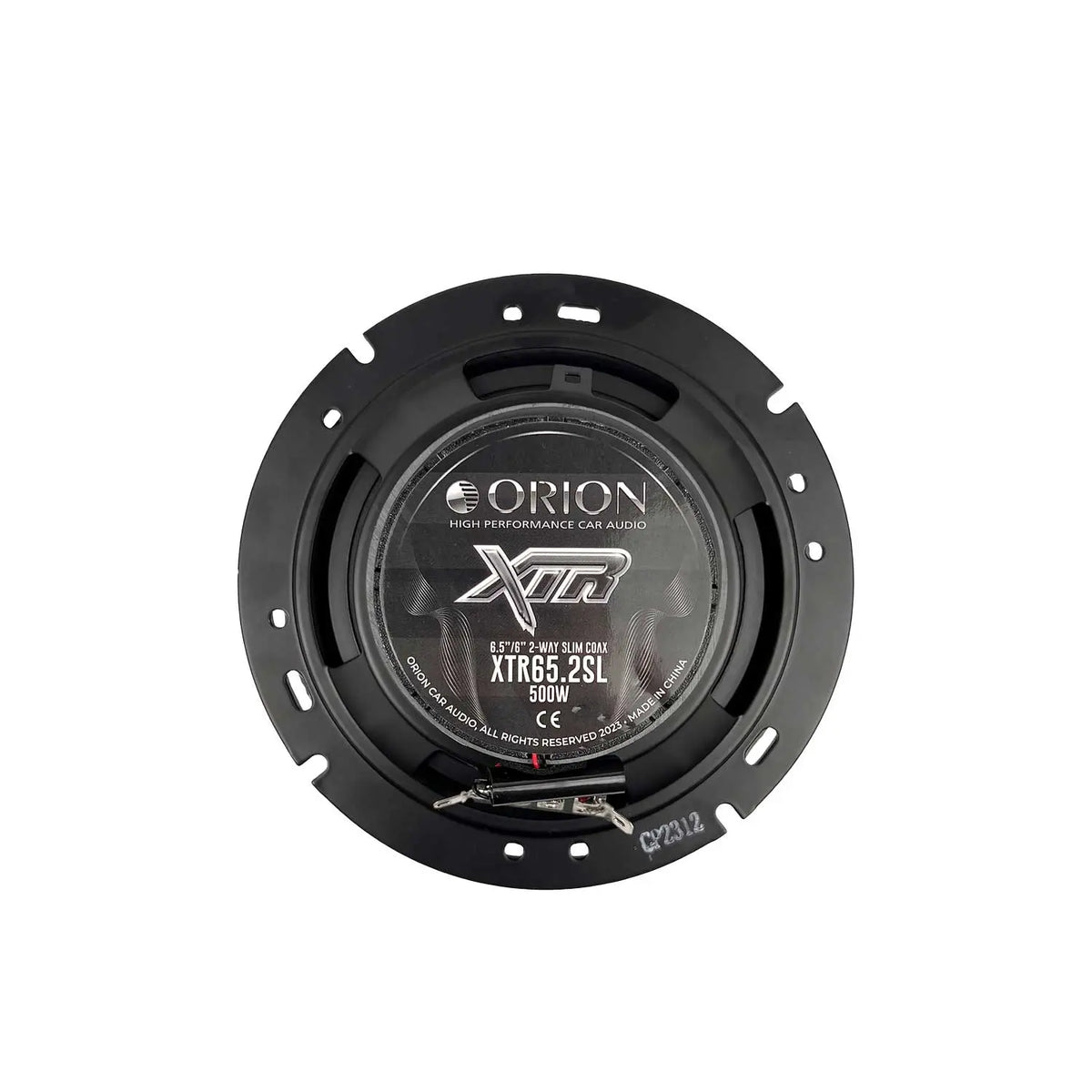 Orion XTR 6.5 in coaxial shallow speaker, black back label with XTR text
