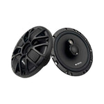 Black 6.5in coaxial speakers, front and rear views with tweeter grilles
