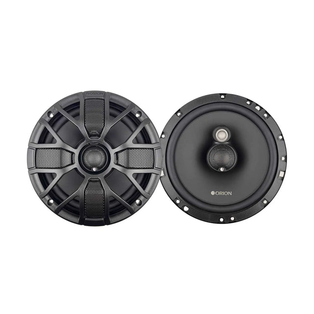 Black 6.5in 3-way coaxial speaker, front and rear drivers with tweeter