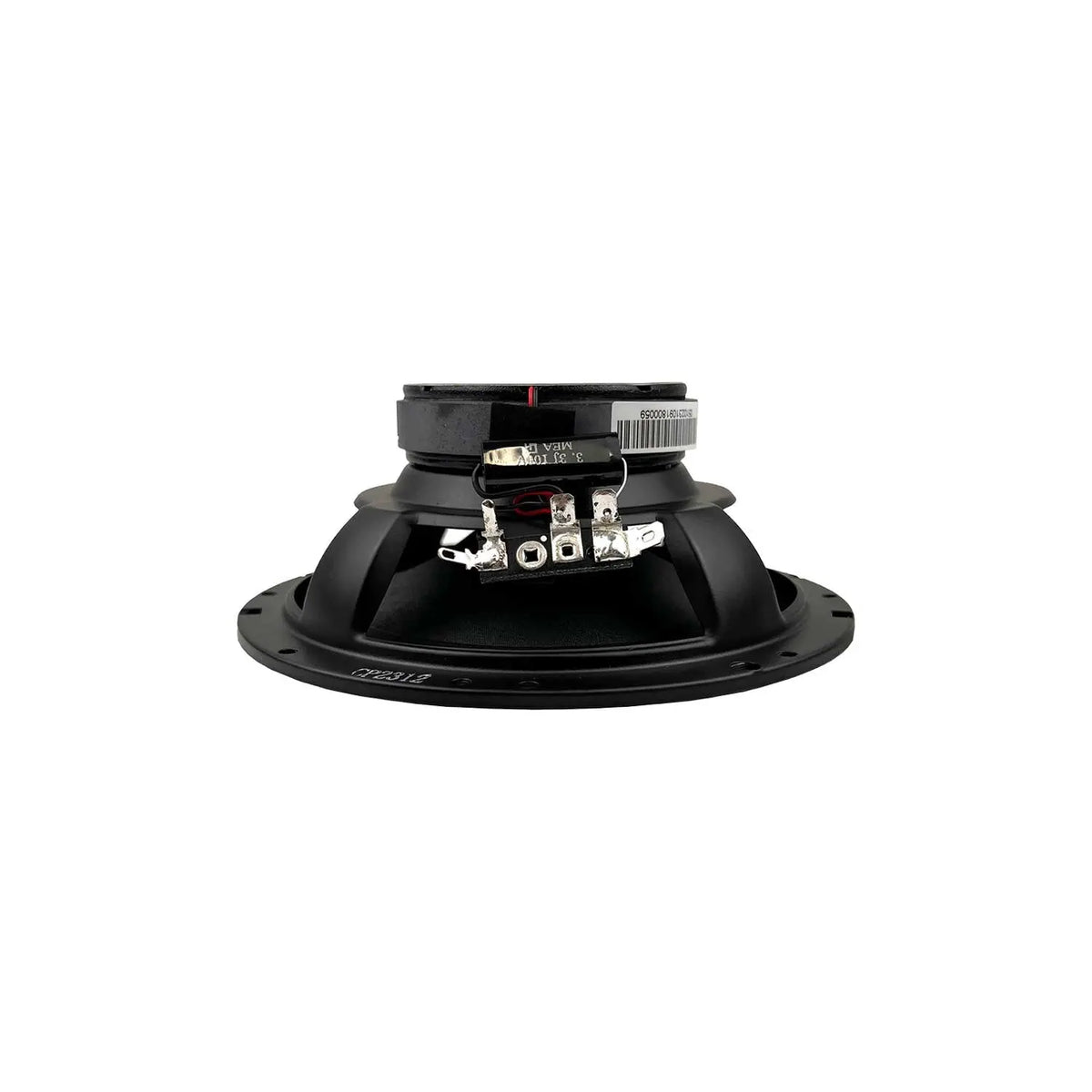 Black 6.5in coaxial speaker rear, mounting ring and connector terminals
