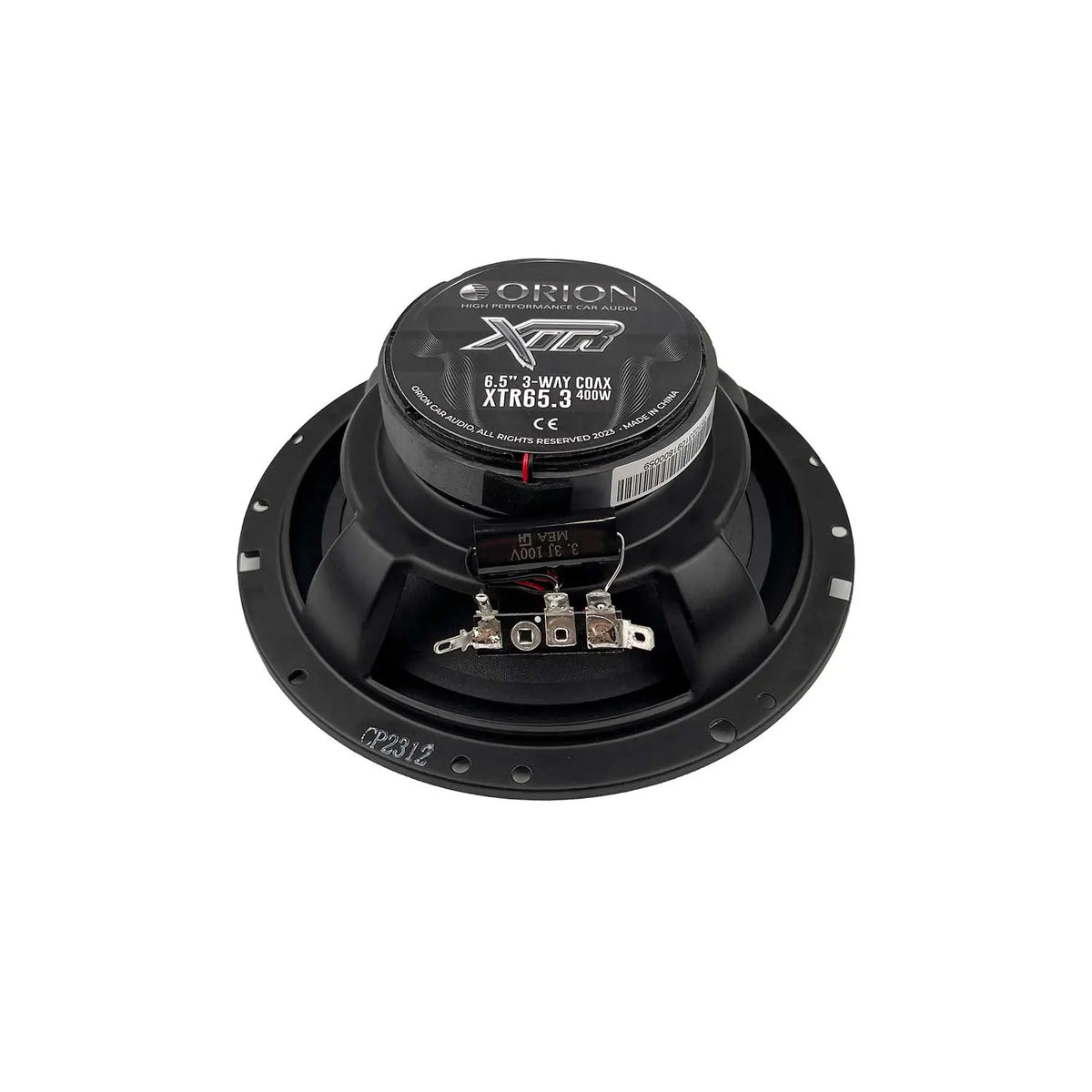 Black 6.5in coaxial speaker rear with ORION label and wiring terminals