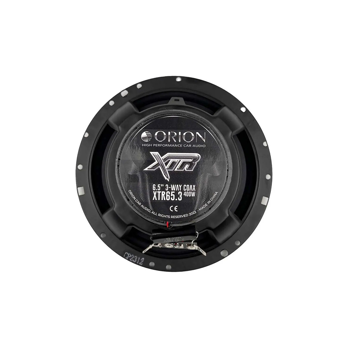 Black 6.5in coaxial speaker back plate with ORION XTR label and screws