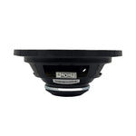 Orion 6.5 in midrange speaker rear view, black basket with terminals.