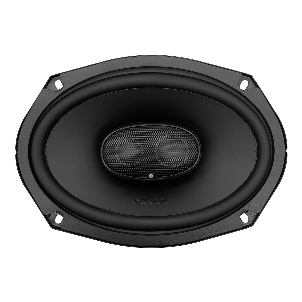 Black 6x9" coaxial car speaker with center tweeter and oval mesh grille