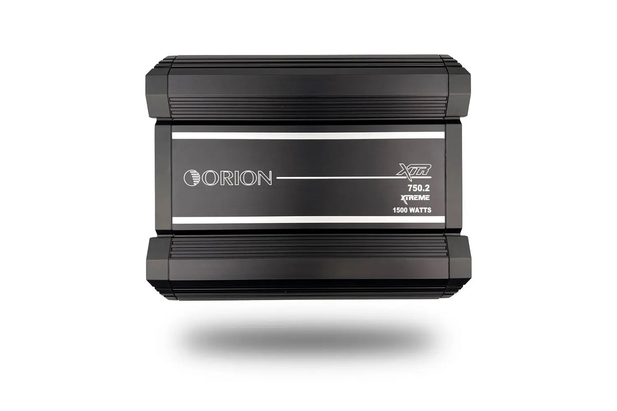 Orion XTR750.2 two-channel class A/B amplifier, black top and front panel