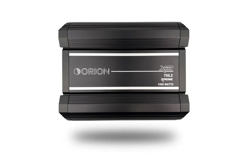 Orion XTR750.2 two-channel class A/B amplifier, black top and front panel