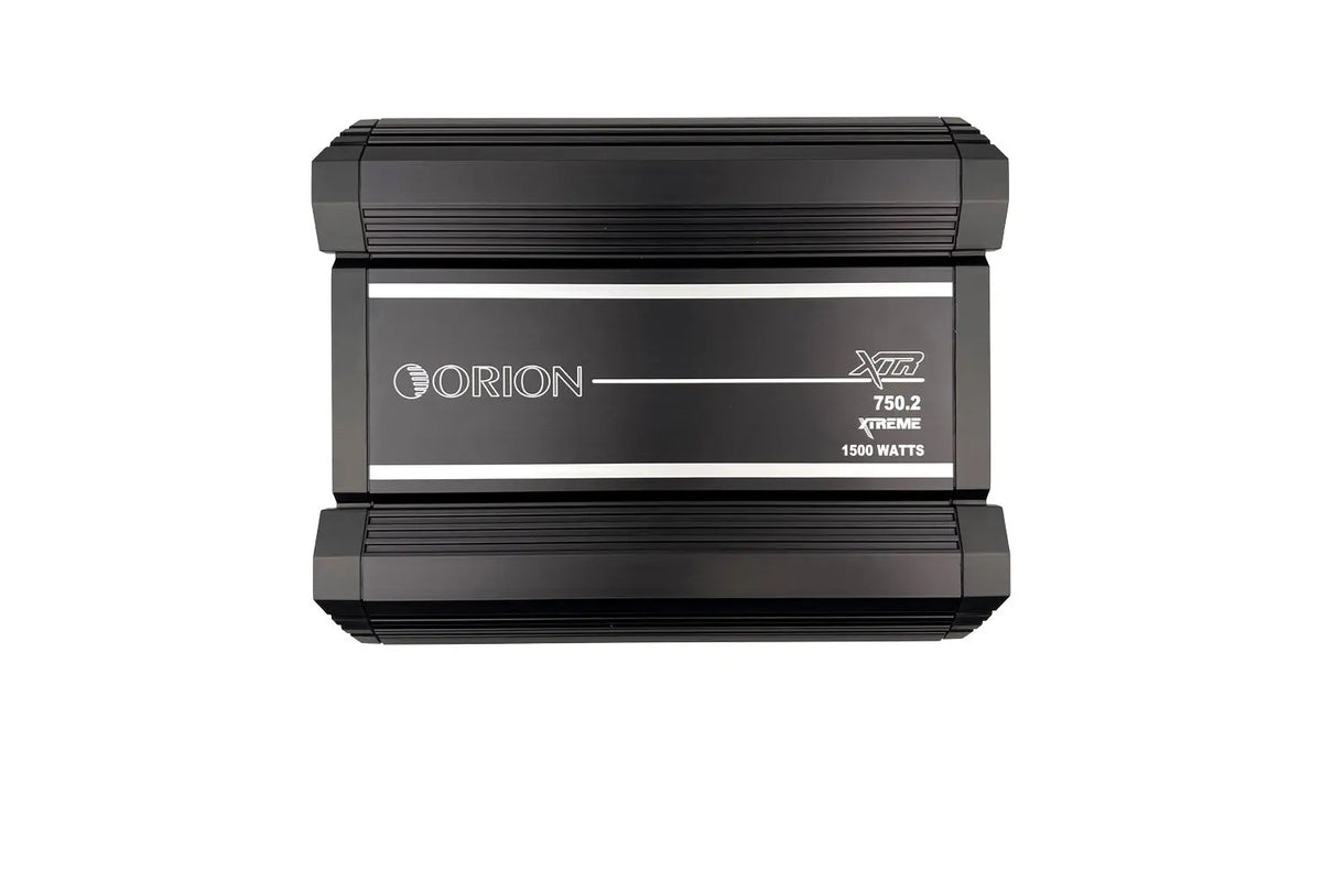 Orion XTR750.2 two-channel class A/B amplifier, black chassis with front markings