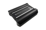 Orion XTR750.2 two-channel amplifier, angled view of black metal heat sink body