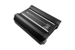 Orion XTR750.2 amplifier side view, black finned housing with label strip