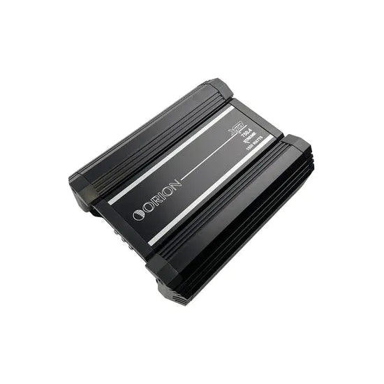 Orion XTR 4-channel car amplifier angled view, top surface and side fins