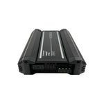 Orion XTR 4-channel car amplifier rear ports side view, black housing