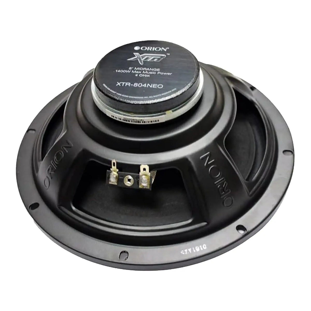 8-inch neodymium midrange speaker rear panel with binding posts and label