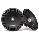 8-inch neodymium midrange speakers, black, front view (pair)