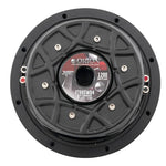 Rear view of black 8-inch shallow subwoofer with Orion XTR badge and outputs
