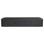 Black underseat subwoofer end panel with ORION logo embossing.