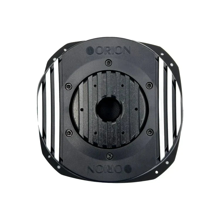 10-inch subwoofer with textured black front panel and metal vent cutouts
