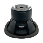 Orion subwoofer rear view with mounting rim and terminal area